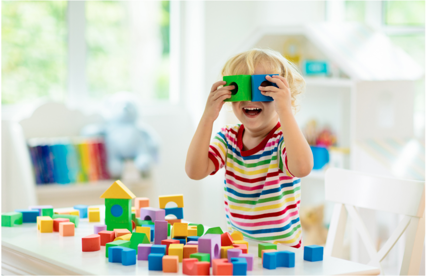 child playing with blocks